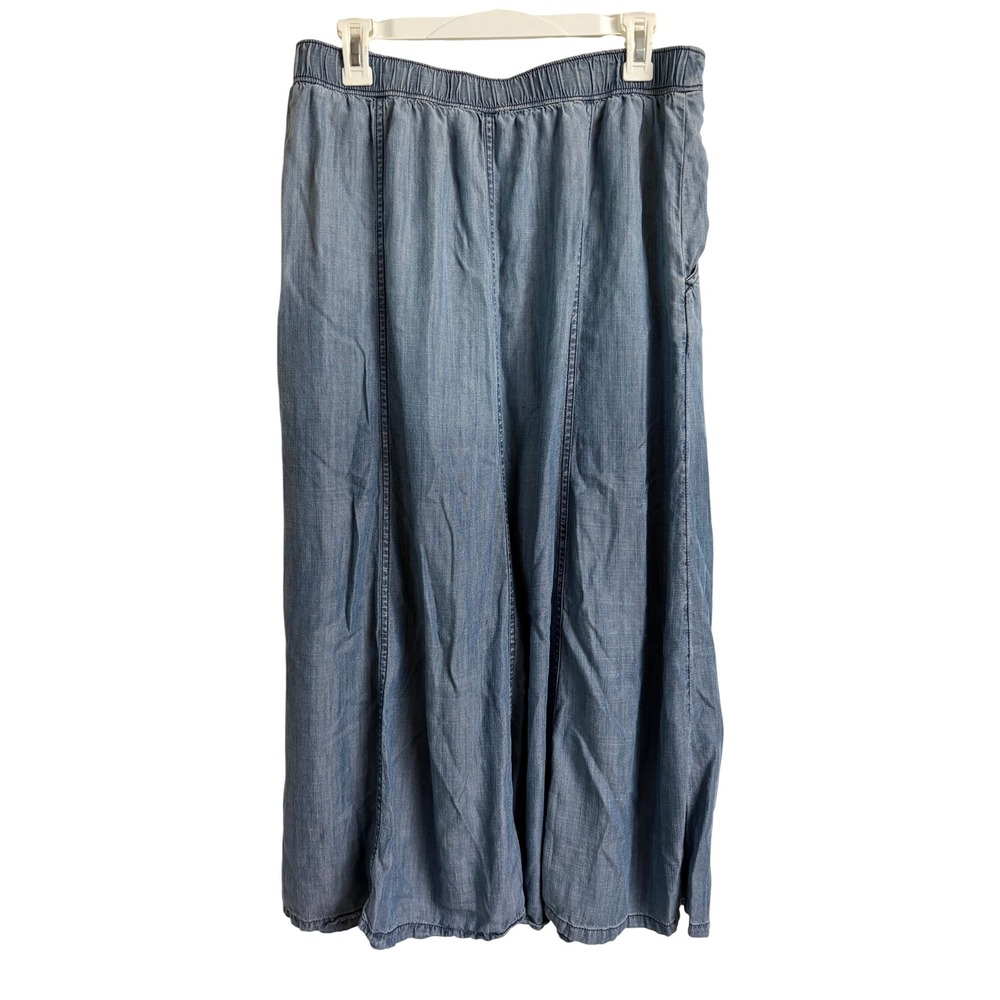 Soft Surroundings Blue Flowy Lyocell Maxi Skirt Light Wash Pockets Womens M - Picture 2 of 9